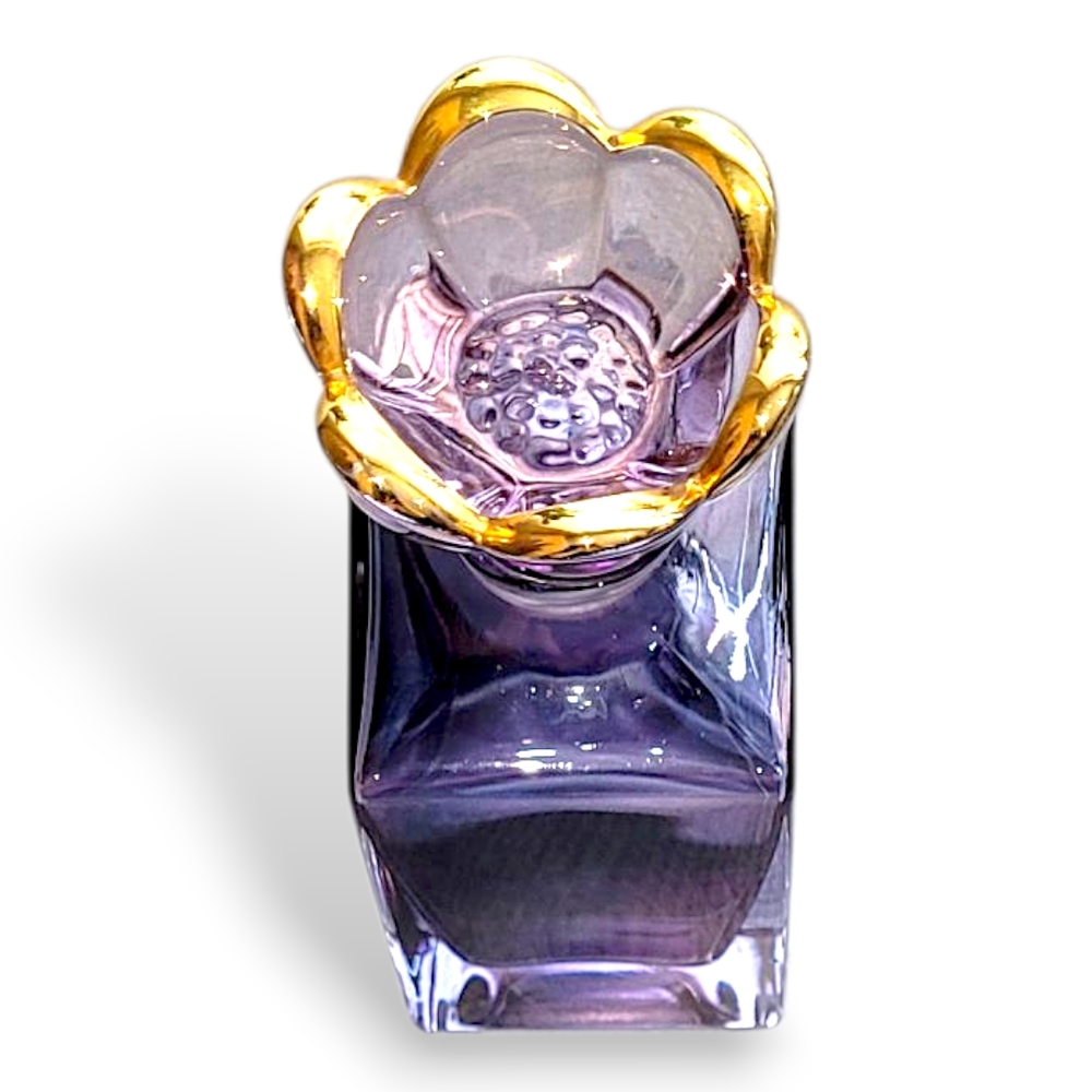 Same Cristallerie Amethyst Lead Crystal Perfume Bottle Gold Flower Stopper - Picture 4 of 7